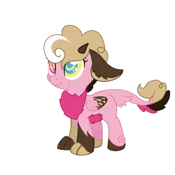 Size: 1000x1000 | Tagged: artist:angei-bites, artist:monster-drool, base used, chest fluff, derpibooru import, female, freckles, horns, interspecies offspring, oc, oc:vertigo, offspring, parent:discord, parent:pinkie pie, parents:discopie, safe, simple background, solo, swirly eyes, transparent background, unofficial characters only