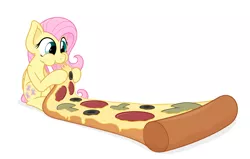 Size: 5005x3177 | Tagged: safe, artist:zutheskunk, derpibooru import, fluttershy, pegasus, pony, absurd resolution, belly button, cute, daaaaaaaaaaaw, eating, female, food, giant food, image, mare, mushroom, nom, olive, pizza, png, puffy cheeks, shyabetes, simple background, sitting, solo, vector, weapons-grade cute, white background