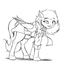 Size: 894x894 | Tagged: artist:mykegreywolf, clothes, cute, derpibooru import, monochrome, oc, oc:professoranna, pregnant, saddle bag, safe, scarf, shirt, sketch, solo, unofficial characters only, wings, wip