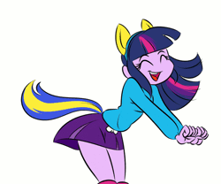 Size: 540x450 | Tagged: safe, artist:ponut_joe edit, derpibooru import, edit, twilight sparkle, twilight sparkle (alicorn), equestria girls, adorkable, animated, cheerleader, clothes, cute, dancing, dork, ears, eyes closed, female, frame by frame, grin, miniskirt, open mouth, questionable source, sfw edit, simple background, skirt, solo, tail, twiabetes, white background, wondercolts