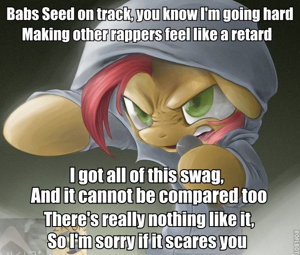 Size: 612x520 | Tagged: babs seed, babs the rapper, derpibooru import, exploitable meme, image macro, meme, rap, safe, solo, text