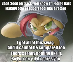 Size: 612x520 | Tagged: babs seed, babs the rapper, derpibooru import, exploitable meme, image macro, meme, rap, safe, solo, text