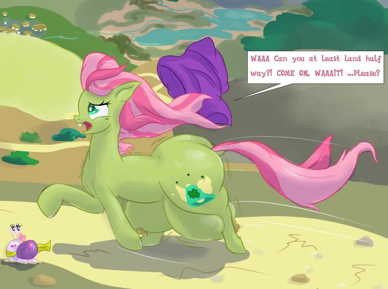 Size: 1027x767 | Tagged: questionable, artist:hell ray, derpibooru import, oc, oc:saggitha slap, unofficial characters only, earth pony, pony, snail, ass, bucktooth, chubby, clothes, crotchboobs, female, hanging crotchboobs, impossibly large butt, impossibly large crotchboobs, jiggle, lactation, milk, nipples, nudity, running, saggy, saggy crotchboobs, scarf, solo, solo female