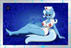 Size: 1024x698 | Tagged: anthro, artist:sonork91, barefoot, breasts, busty trixie, clothes, derpibooru import, deviantart watermark, feet, female, helloooooo nurse, nurse, obtrusive watermark, plantigrade anthro, solo, solo female, suggestive, trixie, uniform, wallpaper, wallpaper for the fearless, watermark