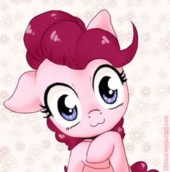 Size: 600x610 | Tagged: safe, artist:239asd, derpibooru import, pinkie pie, pony, :3, bust, cute, diapinkes, ear down, flower, looking at you, portrait, solo