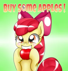 Size: 1520x1590 | Tagged: adorabloom, apple, apple bloom, artist:lielie, buy some apples, cute, derpibooru import, grin, pixiv, safe, solo