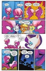 Size: 974x1497 | Tagged: applejack, cheerilee, cherry blossom (idw), derpibooru import, fluttershy, idw, idw advertisement, preview, rarity, safe, sisters, spoiler:comic, spoiler:comic29, stare down, twins
