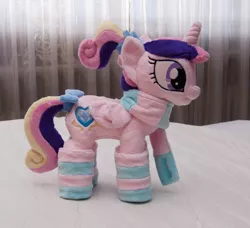 Size: 1222x1114 | Tagged: artist:navkaze, clothes, derpibooru import, foalsitter, hair bow, irl, photo, plushie, princess cadance, safe, scarf, socks, solo, striped socks, tail bow, younger