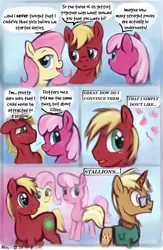 Size: 3311x5082 | Tagged: safe, artist:aponty, deleted from derpibooru, derpibooru import, big macintosh, cheerilee, fluttershy, trenderhoof, bi-curious, bisexual, bisexuality, cheerimac, cheerimacshy, cheerishy, cheeritrendermacshy, comic, female, floppy ears, fluttermac, frown, gay, implied threesome, lesbian, male, open mouth, shipping, smiling, straight, trendermac, wingding eyes