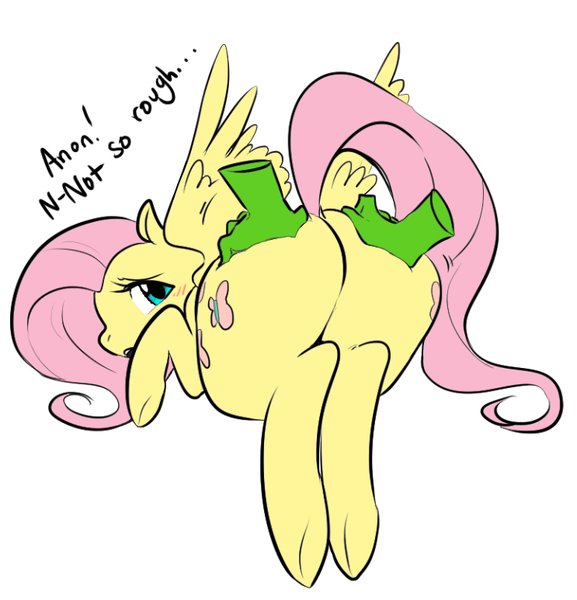 Size: 743x773 | Tagged: questionable, artist:glacierclear, artist:glacierclear edits, artist:runforest, derpibooru import, edit, fluttershy, oc, oc:anon, human, pegasus, pony, blushing, both cutie marks, butt grab, colored, dialogue, female, flutterbutt, grope, hand, hand on butt, mare, plot, simple background, white background