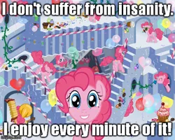 Size: 490x392 | Tagged: artist:alevgor, candy, cupcake, derpibooru import, gummy, image macro, m. c. escher, meme, multeity, parasprite, pinkie pie, safe, self ponidox, solo, stairs