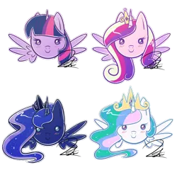 Size: 1024x1024 | Tagged: safe, artist:alidythera, derpibooru import, princess cadance, princess celestia, princess luna, twilight sparkle, twilight sparkle (alicorn), alicorn, pony, alicorn tetrarchy, chibi, cute, female, mare, princess