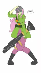 Size: 600x1067 | Tagged: safe, artist:miracle32, derpibooru import, fluttershy, equestria girls, rocket launcher, soldier, solo, team fortress 2