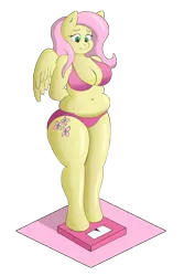 Size: 3000x4500 | Tagged: absurd resolution, anthro, artist:lordstormcaller, belly, belly button, bikini, breasts, busty fluttershy, chubby, cleavage, clothes, derpibooru import, fat, fattershy, female, fluttershy, muffin top, scale, simple background, solo, solo female, suggestive, swimsuit, transparent background, unguligrade anthro, weight gain