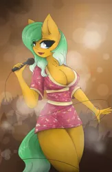 Size: 791x1214 | Tagged: anthro, anthro oc, artist:ninjapony, breasts, cleavage, derpibooru import, female, microphone, oc, solo, suggestive, unofficial characters only