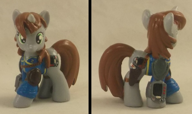 Size: 2133x1261 | Tagged: safe, artist:gryphyn-bloodheart, derpibooru import, oc, oc:littlepip, unofficial characters only, pony, unicorn, fallout equestria, fallout equestria: project horizons, fanfic, 3d print, blind bag, clothes, collage, custom, cutie mark, female, gun, handgun, hooves, horn, irl, little macintosh, mare, photo, pipbuck, revolver, solo, toy, vault suit, weapon