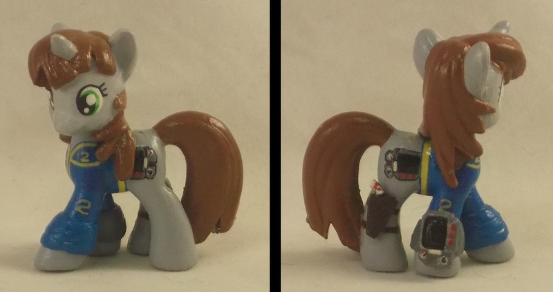 Size: 2337x1237 | Tagged: safe, artist:gryphyn-bloodheart, derpibooru import, oc, oc:littlepip, unofficial characters only, pony, unicorn, fallout equestria, fallout equestria: project horizons, fanfic, 3d print, blind bag, clothes, collage, custom, cutie mark, female, gun, handgun, hooves, horn, irl, little macintosh, mare, photo, pipbuck, revolver, solo, toy, vault suit, weapon