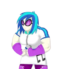 Size: 931x856 | Tagged: safe, artist:advanceddefense, derpibooru import, vinyl scratch, equestria girls, breasts, busty vinyl scratch, female, flexing, muscle expansion, muscle growth, muscles, solo, tight clothing, vinyl smash