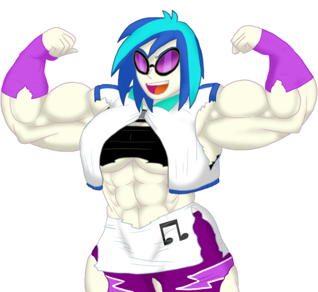 Size: 931x856 | Tagged: armpits, artist:advanceddefense, breasts, busty vinyl scratch, clothes, derpibooru import, female, flexing, human, humanized, muscle expansion, muscle growth, muscles, overdeveloped muscles, ripping clothes, safe, simple background, solo, torn clothes, transparent background, underboob, vinyl scratch, vinyl smash, wardrobe malfunction