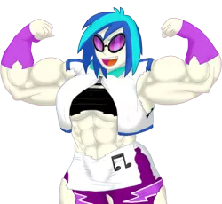 Size: 931x856 | Tagged: armpits, artist:advanceddefense, breasts, busty vinyl scratch, clothes, derpibooru import, female, flexing, human, humanized, muscle expansion, muscle growth, muscles, overdeveloped muscles, ripping clothes, safe, simple background, solo, torn clothes, transparent background, underboob, vinyl scratch, vinyl smash, wardrobe malfunction