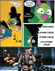 Size: 775x1000 | Tagged: cheerilee, cloverleaf, derpibooru import, edit, iron hock, meme, safe, spoiler:comic, spoiler:comic29, stone cold, stone cold steve austin, surprise entrance meme, this will end in somepony taking a stunner, wwe