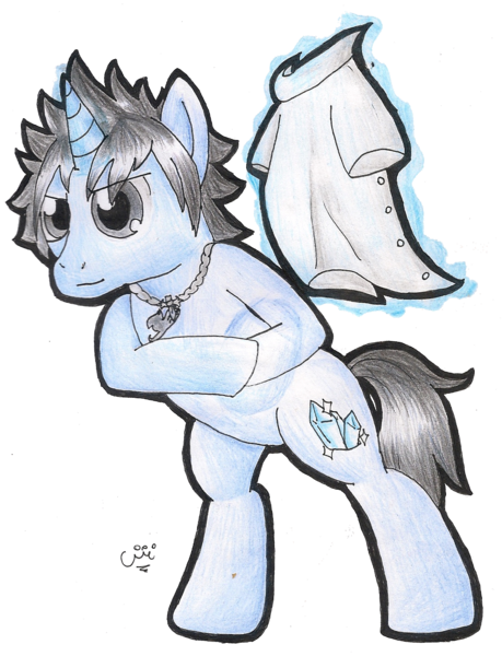 Size: 1060x1387 | Tagged: artist:celecrypt, clothes, derpibooru import, fairy tail, gray fullbuster, necklace, ponified, safe, shirt, stripping