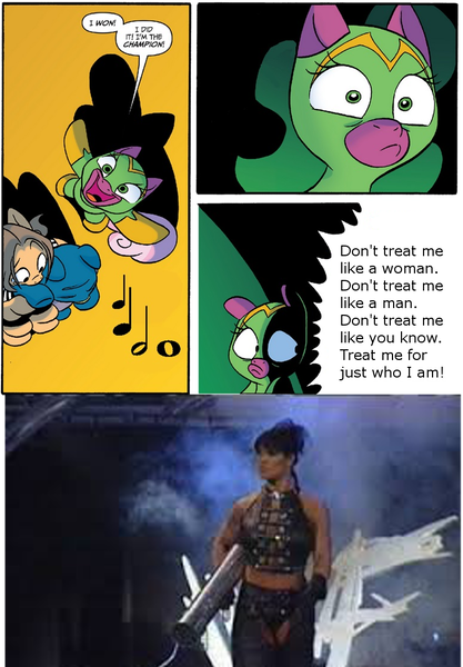 Size: 775x1115 | Tagged: safe, derpibooru import, cheerilee, cloverleaf, spoiler:comic, spoiler:comic29, chyna, surprise entrance meme, wwe