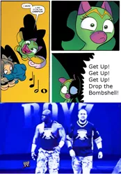 Size: 775x1115 | Tagged: safe, derpibooru import, cheerilee, cloverleaf, spoiler:comic, spoiler:comic29, brothers, bubba ray dudley, dudley boyz, d-von dudley, somepony is going through a table, surprise entrance meme, wwe