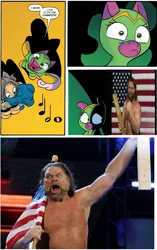 Size: 765x1218 | Tagged: cheerilee, cloverleaf, derpibooru import, hacksaw jim duggan, human, irl, irl human, photo, safe, spoiler:comic, spoiler:comic29, surprise entrance meme, united states, wwe, wwf