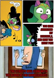 Size: 712x1024 | Tagged: beavis, beavis and butthead, cheerilee, cloverleaf, cornholio, derpibooru import, iron hock, meme, safe, spoiler:comic, spoiler:comic29, surprise entrance meme, the great cornholio