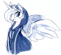 Size: 609x551 | Tagged: alternate hairstyle, artist:mangneto, blushing, clothes, derpibooru import, edit, hair over one eye, hips, hoodie, lips, looking at you, monochrome, princess celestia, safe, smiling, solo, standing