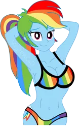 Size: 7490x12000 | Tagged: suggestive, artist:swagalicious-tony, artist:wojtekc4d, artist:worldofdimensions, derpibooru import, rainbow dash, equestria girls, absurd resolution, armpits, beach, bedroom eyes, belly button, bikini, breasts, cleavage, clothes, female, simple background, smiling, solo, solo female, sultry pose, swimsuit, transparent background