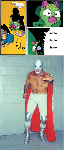 Size: 714x1660 | Tagged: cheerilee, cloverleaf, derpibooru import, el santo, luchador, lucha libre, meme, safe, spoiler:comic, spoiler:comic29, surprise entrance meme