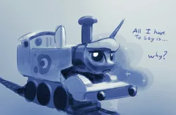 Size: 1280x832 | Tagged: artist:darkflame75, derpibooru import, inanimate tf, lunadoodle, princess luna, safe, solo, thomas the tank engine, train, transformation, why