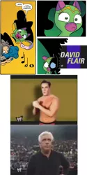 Size: 712x1424 | Tagged: artist:jay fosgitt, cheerilee, cloverleaf, david flair, derpibooru import, idw, meme, ric flair, safe, spoiler:comic, spoiler:comic29, surprise entrance meme, wrestling