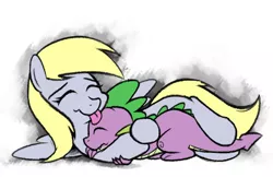 Size: 1236x799 | Tagged: safe, artist:epulson, derpibooru import, derpy hooves, spike, pegasus, pony, cropped, derpyspike, female, licking, male, mare, shipping, straight