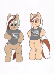 Size: 1280x1762 | Tagged: safe, artist:zacharyisaacs, derpibooru import, oc, oc:cherry creme fudge, oc:hot fudge, unofficial characters only, pony, bipedal, clothes, nine inch nails, shirt