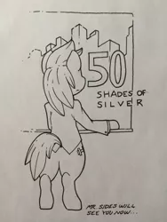 Size: 960x1280 | Tagged: safe, artist:zacharyisaacs, derpibooru import, oc, oc:silver sides, unofficial characters only, pony, fifty shades of grey, monochrome, movie poster, parody, solo