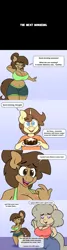 Size: 1200x4500 | Tagged: anthro, artist:stunnerpone, breasts, cleavage, comic, derpibooru import, female, georgia replies, grey hair, oc, oc:georgia lockheart, oc:hellen lockheart, oc:ollie cotter, pancakes, suggestive, unofficial characters only