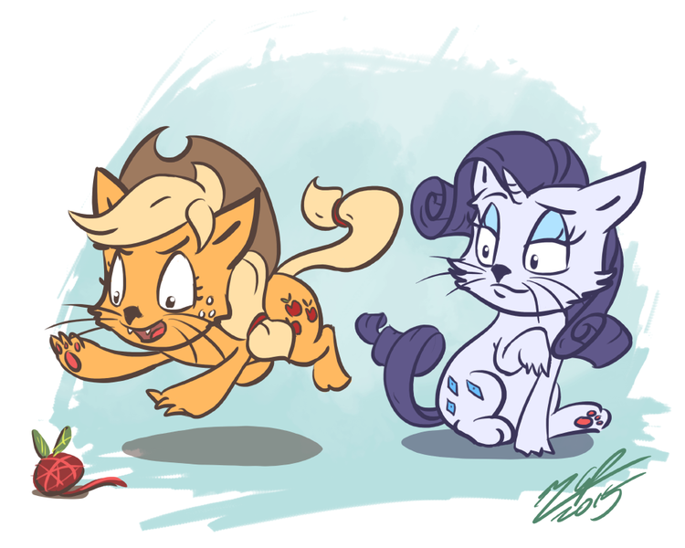 Size: 1000x800 | Tagged: applecat, applejack, artist:assasinmonkey, cat, catified, derpibooru import, raricat, rarity, safe, species swap, yarn, yarn ball