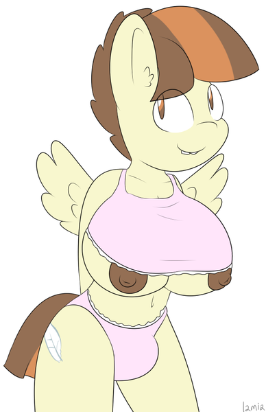 Size: 647x1000 | Tagged: anthro, artist:lamia, belly button, breasts, busty boy, clothes, crossdressing, crotch bulge, derpibooru import, featherbreasts, featherweight, foalcon, intersex, lamia did it again, male, nightgown, nipples, nipple slip, nudity, oppai shota, questionable, solo, solo male