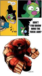 Size: 775x1400 | Tagged: artist:jay fosgitt, cheerilee, cloverleaf, derpibooru import, idw, juggernaut, marvel comics, meme, my way entertainment, safe, spoiler:comic, surprise entrance meme, vulgar, x-men