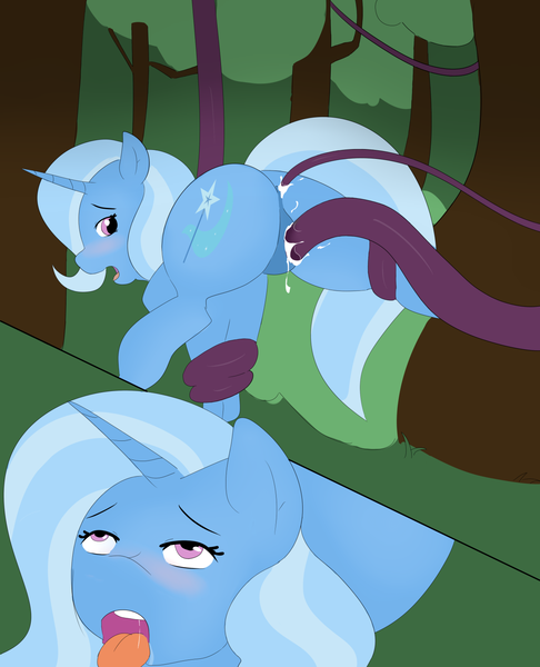 Size: 1280x1579 | Tagged: explicit, artist:skyearts, derpibooru import, trixie, pony, unicorn, ahegao, anal, blushing, butt, cum, double penetration, drool, female, femsub, image, mare, multiple penetration, penetration, png, solo, solo female, submissive, tentacle porn, tentacles, tentacles on female, the great and powerful ass, the weak and powerless trixie, trixsub, vaginal
