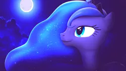 Size: 3500x1968 | Tagged: safe, artist:flare-chaser, derpibooru import, princess luna, 3d, moon, nebula, night, solo, source filmmaker, space