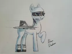 Size: 2560x1920 | Tagged: safe, artist:atum doxhun, derpibooru import, oc, oc:sonic line, ponified, unofficial characters only, original species, plane pony, pony, concorde, painted, plane, solo, traditional art