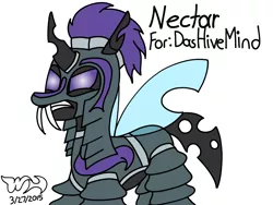 Size: 1024x768 | Tagged: safe, artist:xwoofyhoundx, derpibooru import, oc, oc:nectar, unofficial characters only, changeling, armor, purple changeling, request