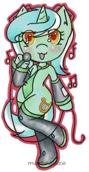 Size: 501x966 | Tagged: safe, artist:matteglaze, derpibooru import, lyra heartstrings, semi-anthro, unicorn, bipedal, clothes, cosplay, hatsune miku, simple background, socks, thigh highs, traditional art, transparent background, vocaloid, wingding eyes