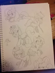 Size: 960x1280 | Tagged: applejack, artist:gopherfrog, derpibooru import, doodle, fluttershy, gummy, monochrome, oc, oc:coggler, oc:gopherfrog, oc:melody, open mouth, pencil, pencil drawing, pinkie pie, rabbit, rainbow dash, safe, scared, sketch, smiling, traditional art, twilight sparkle, worried