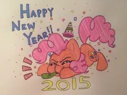 Size: 1280x960 | Tagged: 2015, artist:gopherfrog, derpibooru import, doodle, happy new year, new year, party, pinkie pie, safe, sharpie, sketch, solo, traditional art