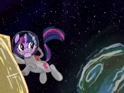 Size: 1217x919 | Tagged: safe, artist:danger-ousmaze, derpibooru import, twilight sparkle, pony, unicorn, astronaut, helmet, maintenance, orbit, planet, silly, silly pony, solo, space, spacesuit, unicorn twilight, wrench